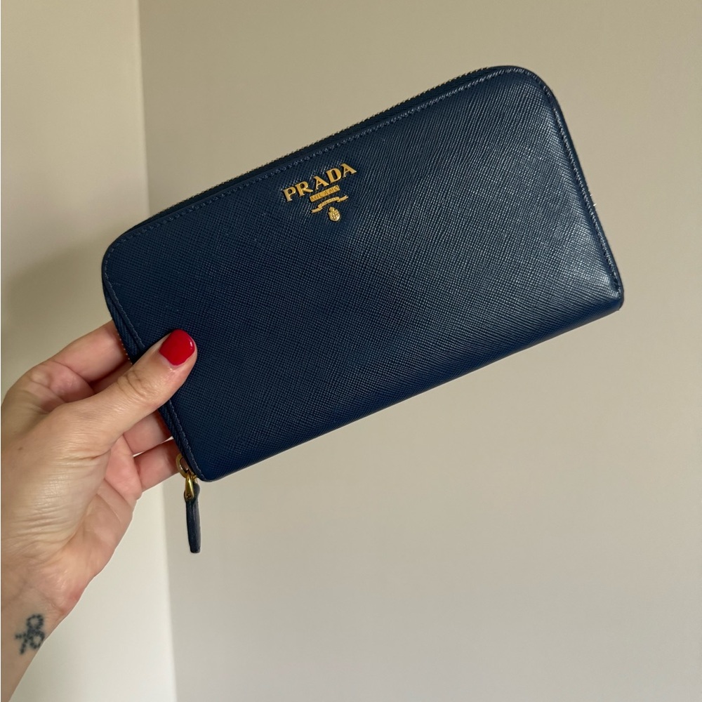 PRADA Navy Blue Leather Saffiano Wallet